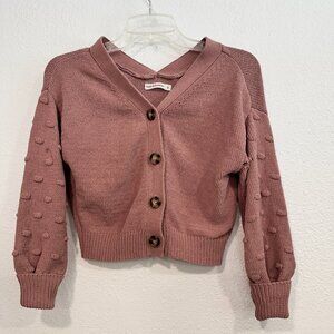 Moon & Madison Cardigan Sweater V-Neck Front and Back Mauve Pink Textured Size S
